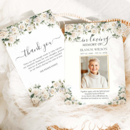 Vit ros Blommigt Flowers Photo Funeral Memorial Tack Kort