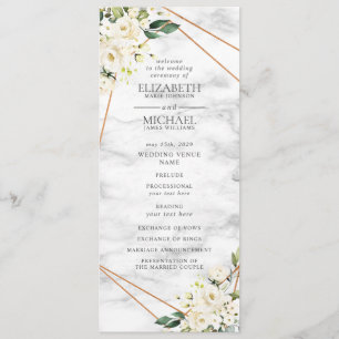 Vit ros Blommigt Geometric Marble Bröllopsprogram Program