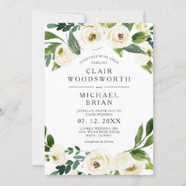 Vit ros Blommigt Greenery bröllopsinbjudan Inbjudningar