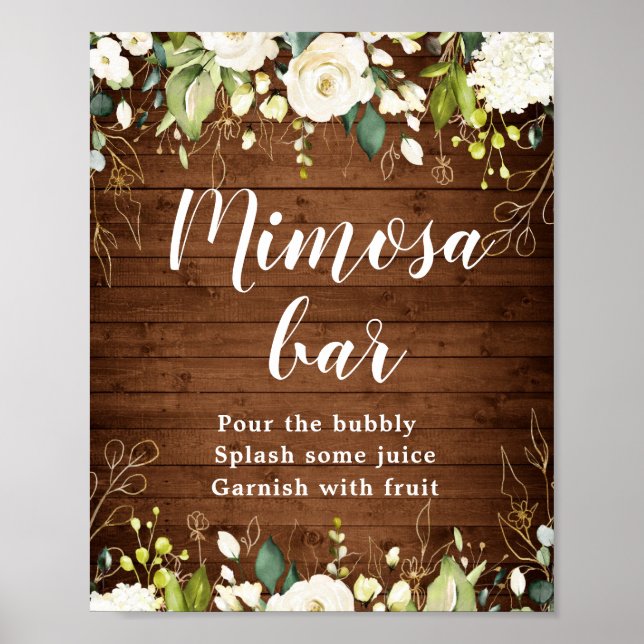 Vit ros Blommigt Greenery Mimosa Pub Sign Poster (Framsidan)