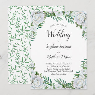 Vit ros Blommigt Grey Wedding bjudits in Inbjudningar
