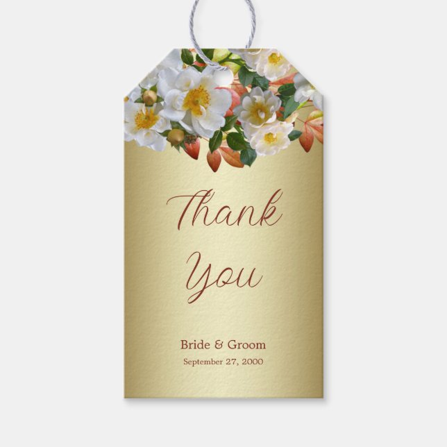 Vit ros Blommigt Guld Gift Märkre Presentetikett (Framsidan)