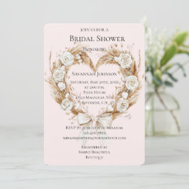 Vit ros Blommigt Heart Bow Möhippa Inbjudningar