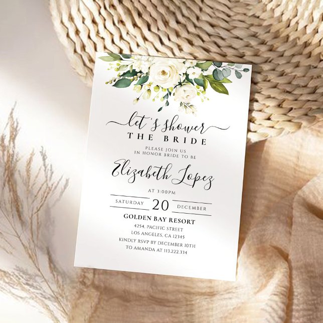 Vit ros Blommigt Inbjudningskort för möhippan (Skapare uppladdad)