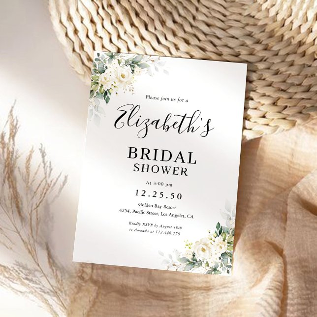 Vit ros Blommigt Inbjudningskort för möhippan (Skapare uppladdad)