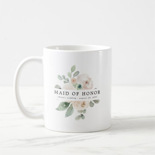 Vit ros Blommigt Maid of honor Kaffemugg (Vänster)