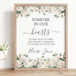 Vit ros Blommigt Memorial Funeral Memory Bord Poster