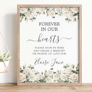 Vit ros Blommigt Memorial Funeral Memory Bord Poster