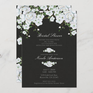 Vit ros Blommigt och Grått-Möhippa av kol Inbjudningar