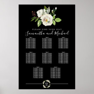 Vit ros Blommigt om passagerardiagram 8-Bord i Sva Poster