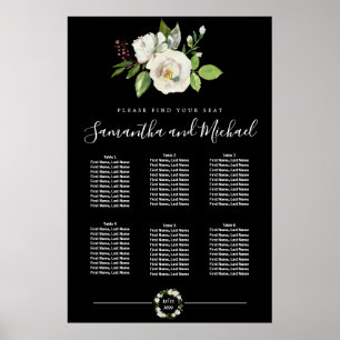 Vit ros Blommigt om sätesschemat 6 Bord i Svarta h Poster