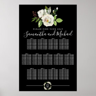 Vit ros Blommigt på 13-Bords svart sittplatsplan Poster