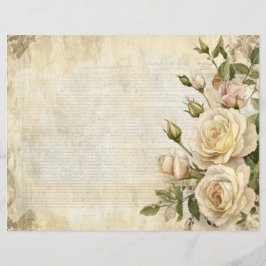 Vit ros Blommigt Vintage Antique Papper Lakan