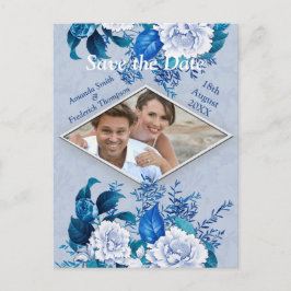 Vit ros Blommor på Blå mönster papper Meddelande Vykort