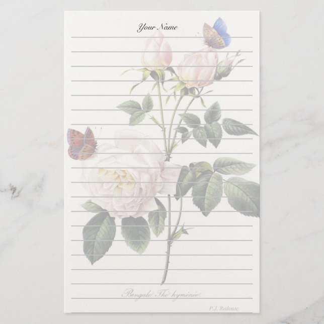 vit ros blommor, Pierre Joseph Redouté Brevpapper (Framsida)