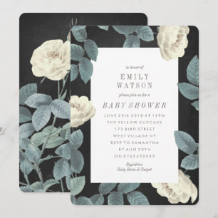 Vit ros Blomschalkboard Baby Shower Inbjudan