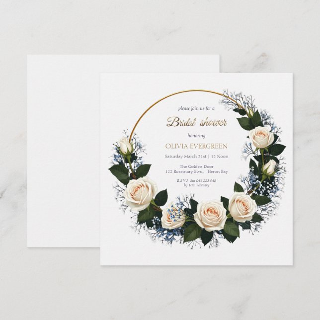 Vit ros & Blue Baby's Bandeand Möhippa Inbjudningar (Fram/baksida)