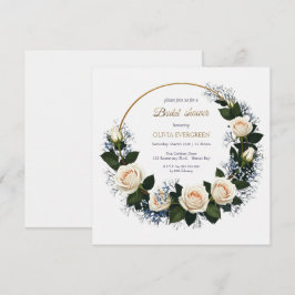 Vit ros & Blue Baby's Bandeand Möhippa Inbjudningar