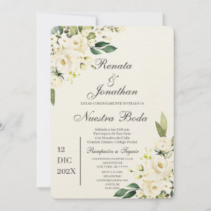 Vit ros boda en español inbjudningar