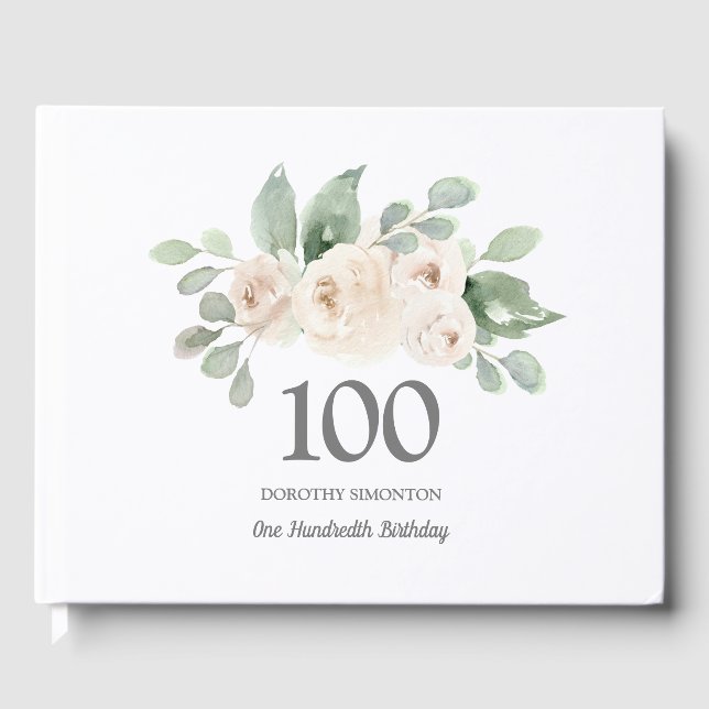Vit ros Botanical 100:e Födelsedagsfesten Gästböcker (Framsida)