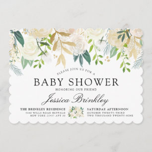 Vit ros Bouquet Babyskor Inbjudningar