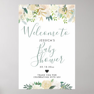 Vit ros Bouquet Babyskor Välkommen Poster