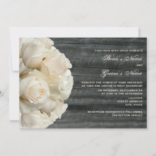 vit ros Bouquet & Barnwood Bröllop Inbjudningar