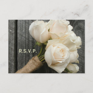 Vit ros Bouquet & Barnwood Bröllop R.S.V.P. OSA Kort