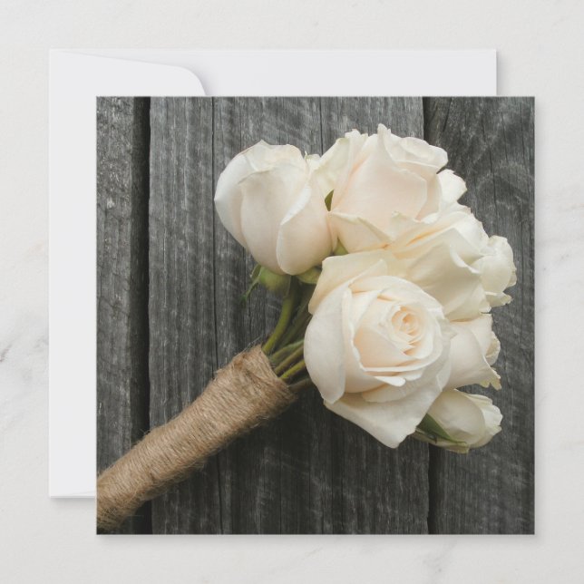 Vit ros Bouquet & Barnwood Wedding bjudande Inbjudningar (Framsida)