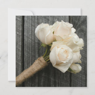 Vit ros Bouquet & Barnwood Wedding bjudande Inbjudningar