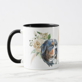 Vit ros Bouquet Bernese Mountain Hund Mugg