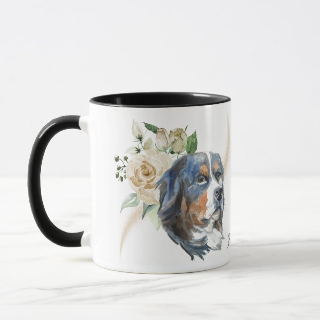 Vit ros Bouquet Bernese Mountain Hund Mugg (Vänster)