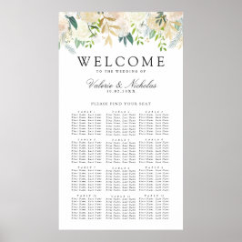 Vit ros Bouquet | Blommigt 12 Bord Sittplatsdiagra Poster