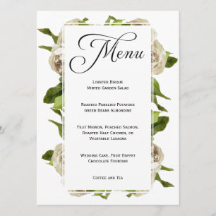 Vit ros Bouquet Blommigt Bröllop Menu Meny