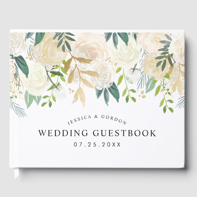 Vit ros Bouquet | BRÖLLOP Gästböcker (Framsida)