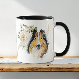 Vit ros Bouquet Collie Hund Mugg