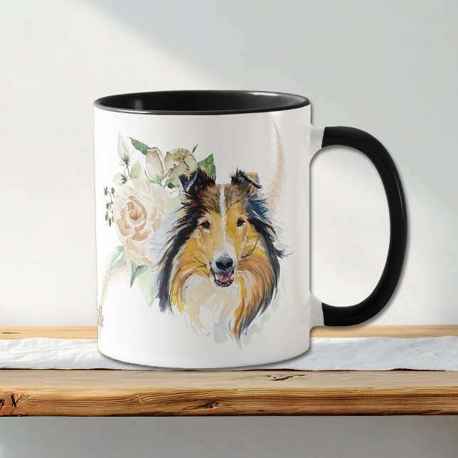 Vit ros Bouquet Collie Hund Mugg (Skapare uppladdad)