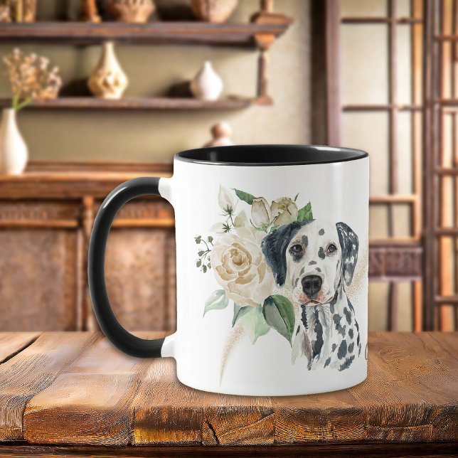 Vit ros Bouquet Dalmatien Hund Mugg (Skapare uppladdad)