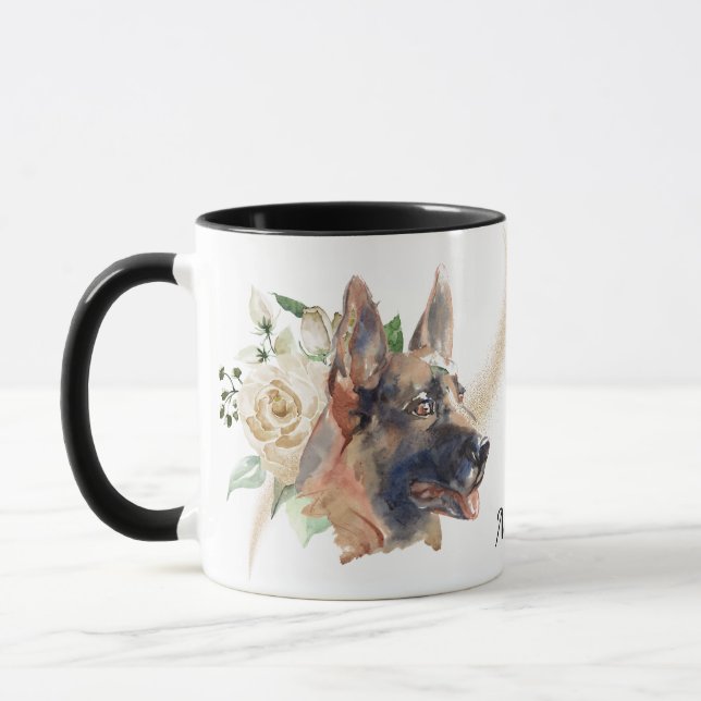Vit ros Bouquet German Shepherd Hund Mugg (Vänster)