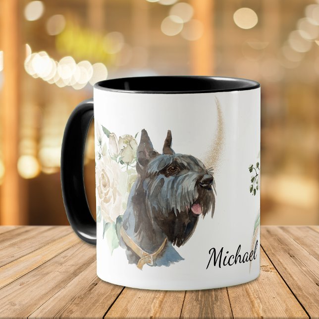 Vit ros Bouquet Giant Schnauzer Hund Mugg (Skapare uppladdad)