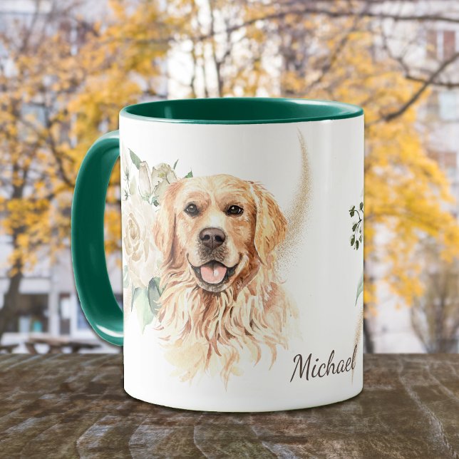 Vit ros Bouquet Golden Retriever Hund Mugg (Skapare uppladdad)