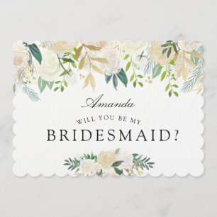 Vit ros Bouquet   Kommer du att bli min Bridesmaid Inbjudningar