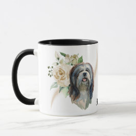 Vit ros Bouquet Lhasa Apso Hund Mugg