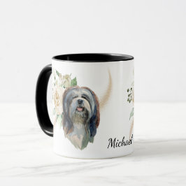 Vit ros Bouquet Lhasa Apso Hund Mugg