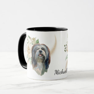 Vit ros Bouquet Lhasa Apso Hund Mugg
