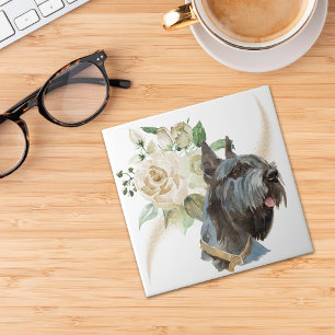 Vit ros Bouquet Miniature Schnauzer Hund Kakelplatta