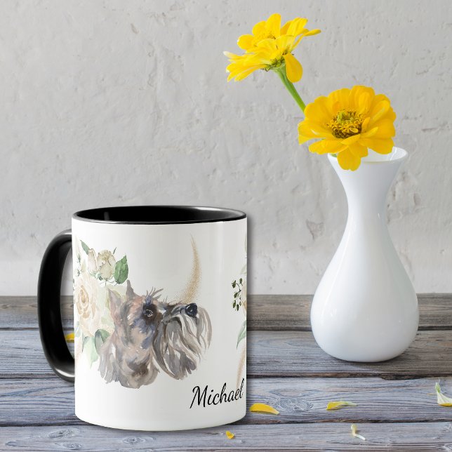 Vit ros Bouquet Miniature Schnauzer Hund Mugg (Skapare uppladdad)