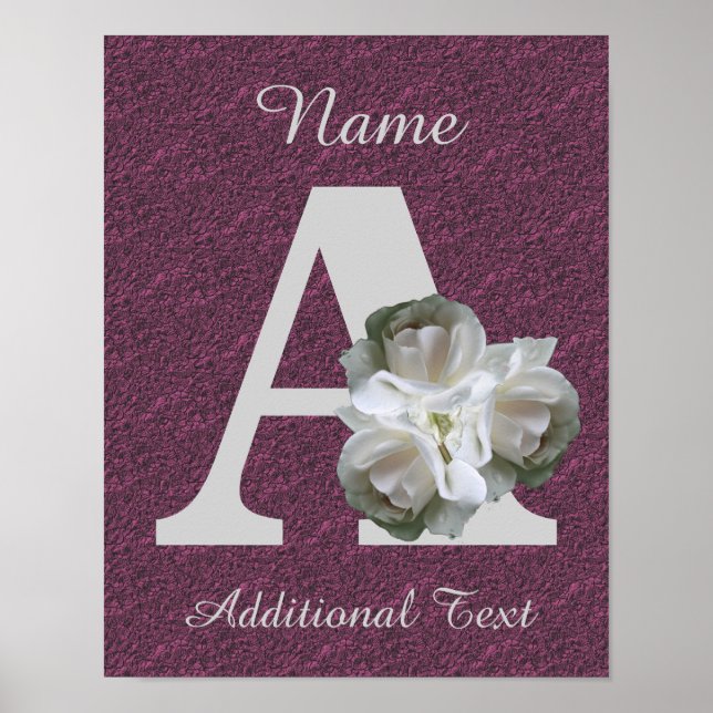 Vit ros Bouquet Monogram A Personlig Poster (Framsidan)