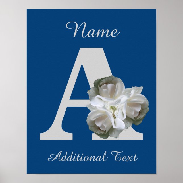 Vit ros Bouquet Monogram A Personlig Poster (Framsidan)