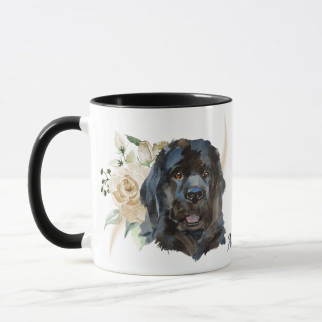 Vit ros Bouquet Newfoundland Hund Mugg (Vänster)